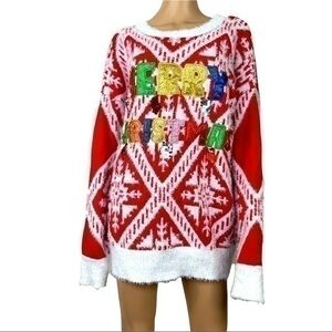 Holiday Time Ugly Christmas Sweater Red White pullover Sz 1X